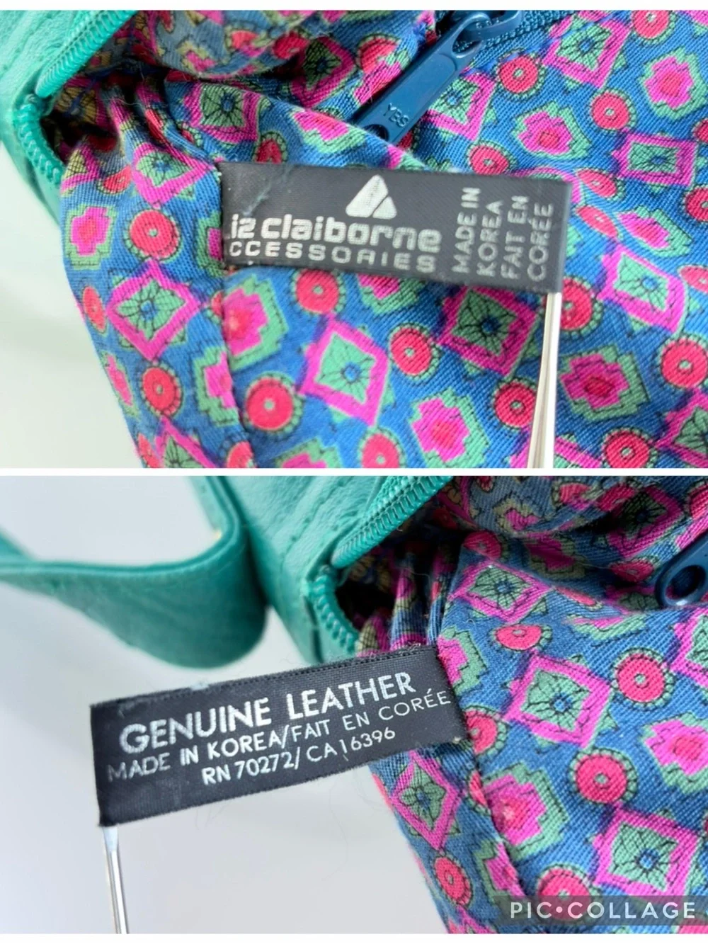 Liz Claiborne Teal Green Leather Crossbody Shoulder Bag Purse Vintage 1980/90s.
